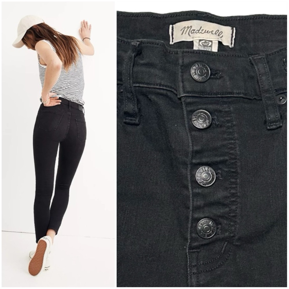 5/$75 Madewell 9” Mid Rise Skinny Jeans Button Front Edition Vintage Wash Black